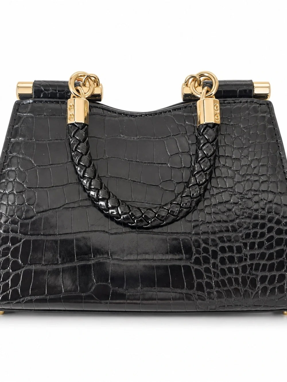 bebe Black Croc-Embossed Top Handle Satchel with Tassel